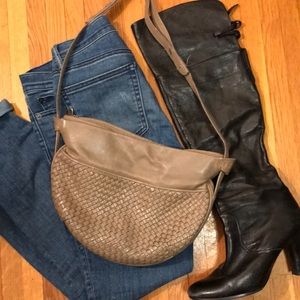 Vintage Brio Taupe leather woven purse